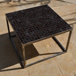 Square coffee table in wrought iron and zellige